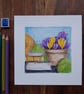Crocuses, books and yarn - original artwork, framed - Image 2