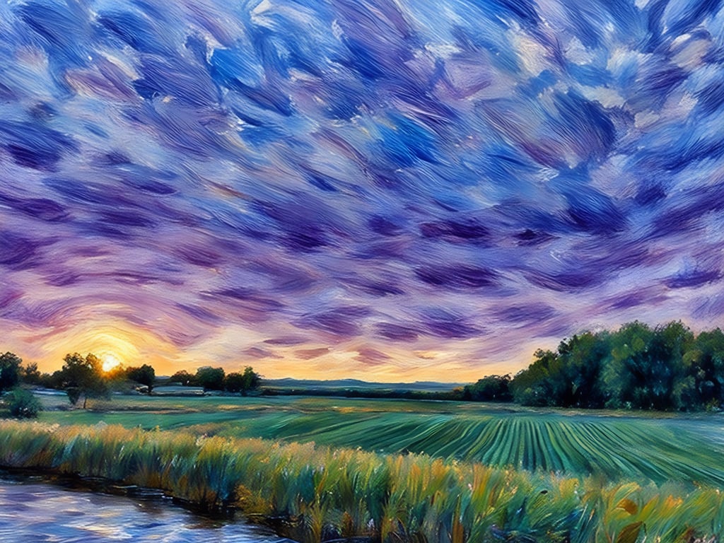 A4 Print Of Fields Norfolk Fens Sunset 