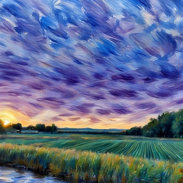 A4 Print Of Fields Norfolk Fens Sunset 