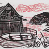 Lizard Old Lifeboat Station, Cornwall - Original Linocut Hand Pressed Ltd Ed 
