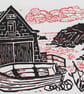 Lizard Old Lifeboat Station, Cornwall - Original Linocut Hand Pressed Ltd Ed 