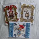 Set of 3 (Three) Beautiful Hand-Crafted Christmas Decoupage Greeting Cards (h)
