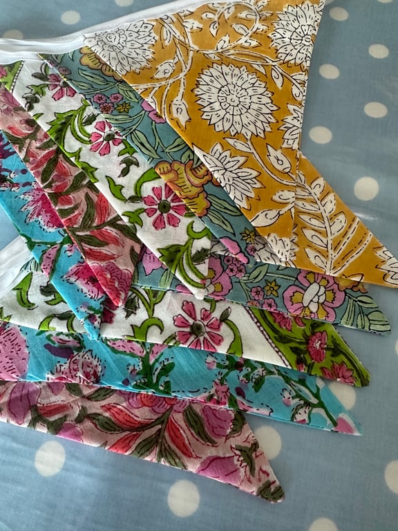 Boho fabric bunting, cotton fabric bunting 