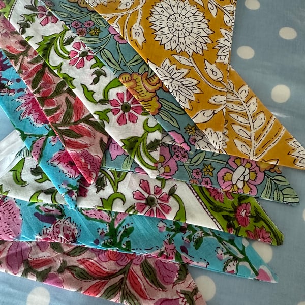 Boho fabric bunting, cotton fabric bunting 
