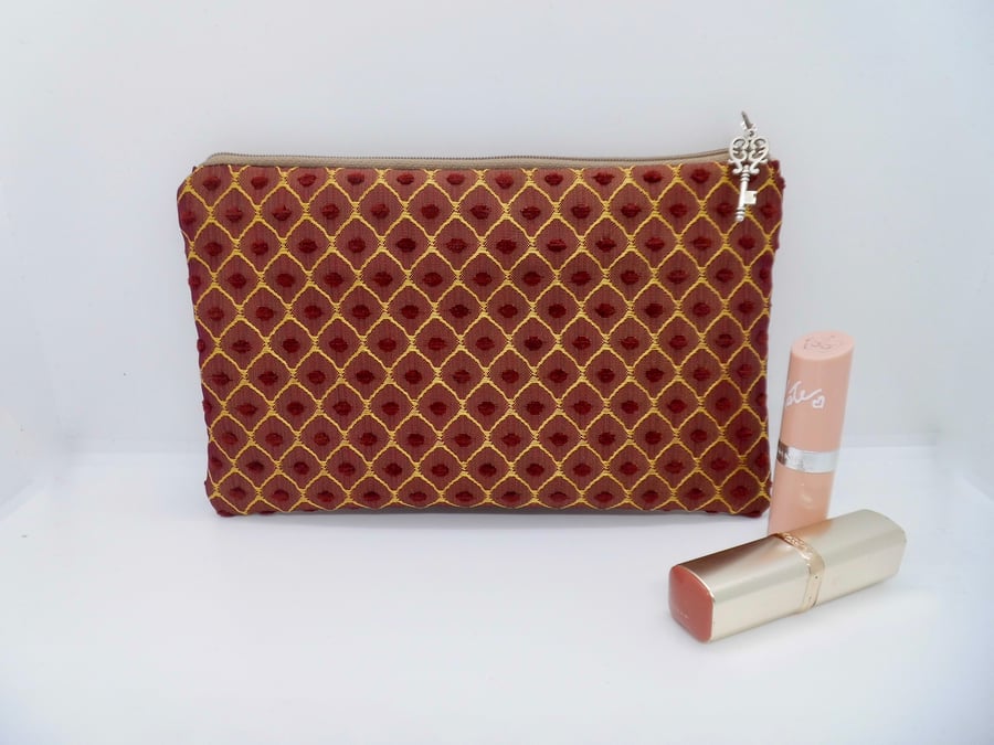 SOLD Make up bag burgundy and gold