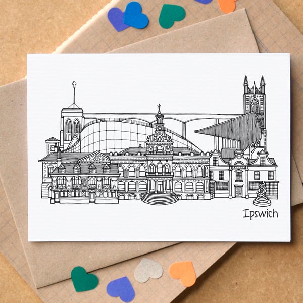 Ipswich Skyline Greetings Card