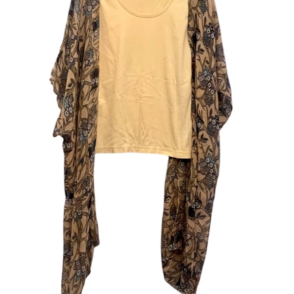Upcycled One-of-a-Kind Owl-Themed Boho Top – Handmade