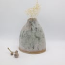 BUD VASE hand-built small stoneware pottery vase in white and sage green