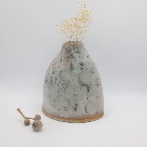 BUD VASE hand-built small stoneware pottery vase in white and sage green