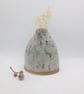 BUD VASE hand-built small stoneware pottery vase in white and sage green