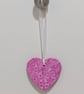 Clay heart hanging decoration, bright pink embossed with flowers, gift for her - Image 2