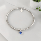 Sterling Silver Birthstone Charm Beaded Stretch Bracelet 925
