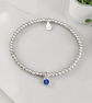 Sterling Silver Birthstone Charm Beaded Stretch Bracelet 925