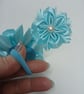 Handmade Satin Ribbon Flower Hair Clips - Pale Blue Pigtail Bows  - Image 6
