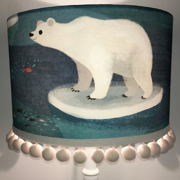 Polar Bear Artic Antics- Handmade Children's Table Lampshade 30cm Drum