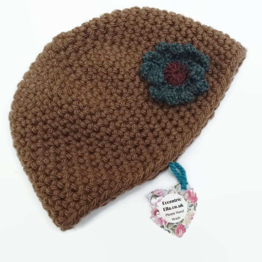 2 to 5 year Brown Crochet Hat with Flower