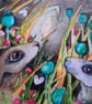 Mounted Whimsical Hares Rabbits under Full Moon Watercolour Print - Image 3