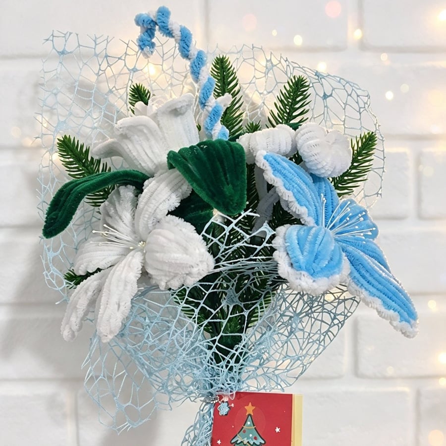 Winter Wonderland Lily Arrangement Blue & White Festive Everlasting Flowers