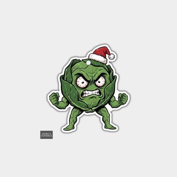 Unique Funny Christmas Gift Tags For Adults, 6pk - Angry Brussels Sprout