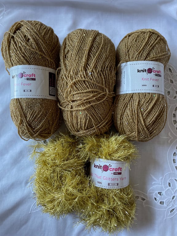 Gold Sparkle Yarn Bundle Job Lot Knit Craft Knit Fever DK Gold Chunky Glitter