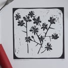 Original lino cut print of Blackthorn Blossom flower