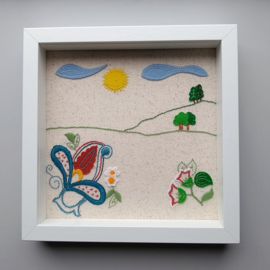 Embroidered and applique nature landscape picture