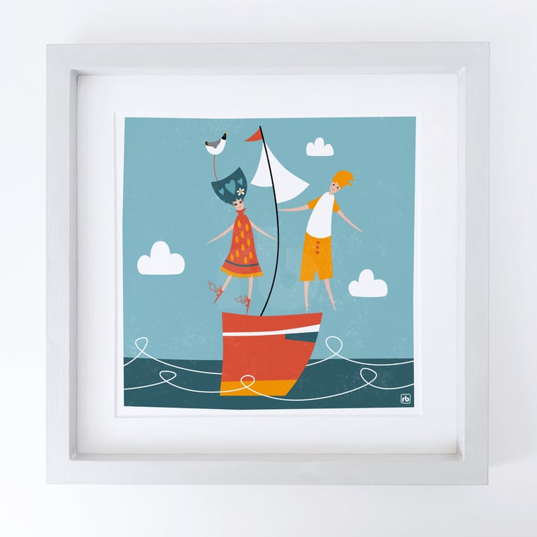 You Me And The Sea, man and woman sailing, Giclee print