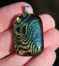 Gold and blue contours dichroic glass pendant, fused glass necklace SKU F43