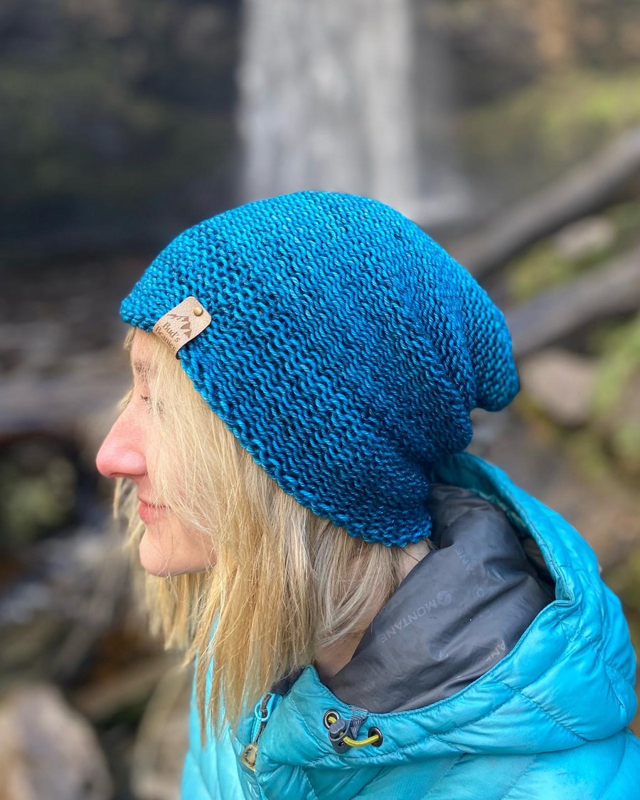 Merino Wool Slouchy Style beanie hat in Kingfisher Blue (unisex)