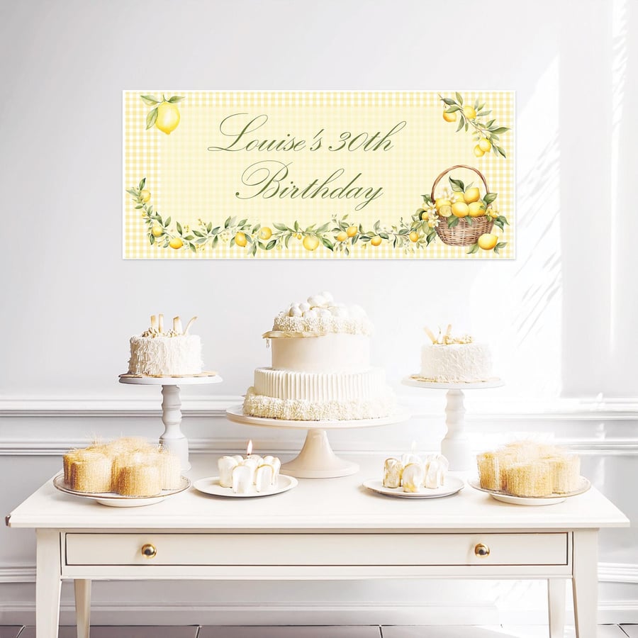 Personalised Birthday Banner Italian Lemons, Milestone Birthday Wall Party Decor