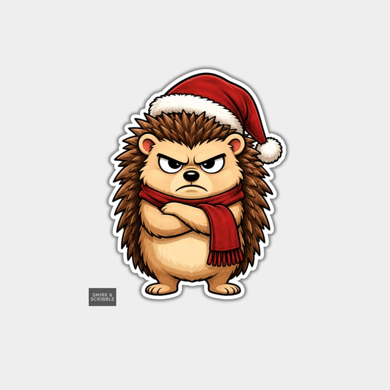 Funny Christmas Sticker Vinyl Xmas Decal For Adults - Angry Hedgehog Sulking
