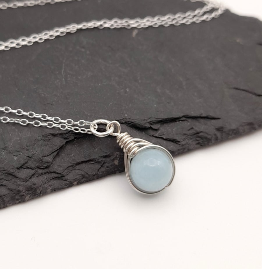 Sterling Silver Aquamarine Silver Necklace Blue Gemstone Pendant