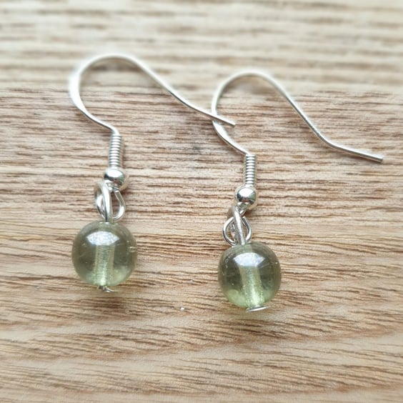 Green Recycled Glass Bubble Bead Earrings on 925 Silver-Plated Ear Wires 