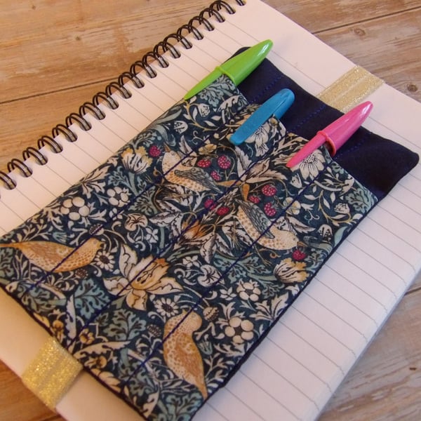 William Morris fabric pen holder bookmark elasticated A5 notebook size