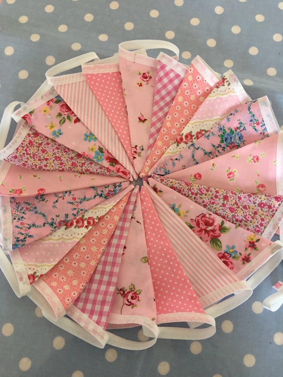 Pink cotton fabric bunting, banner, wedding,party flags