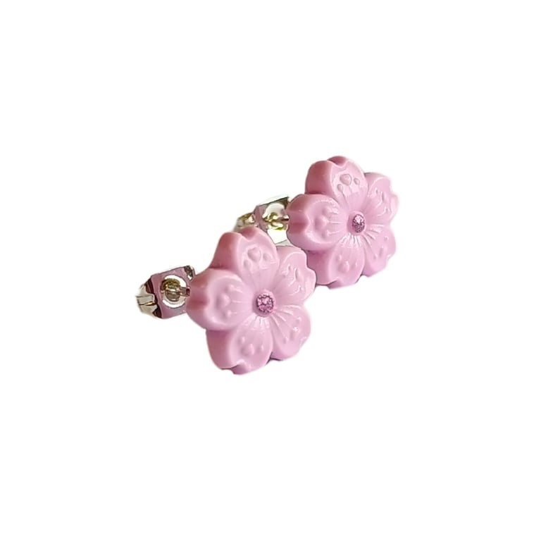 Pink Cherry Blossom Studs, Floral Earrings, Flower Studs
