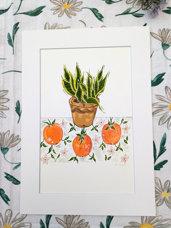 Summer Seconds House plant original gouache painting A4 mounted