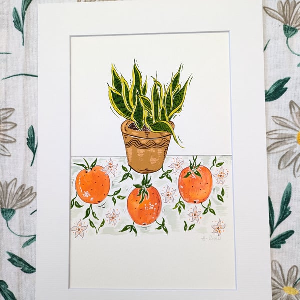 Summer Seconds House plant original gouache painting A4 mounted