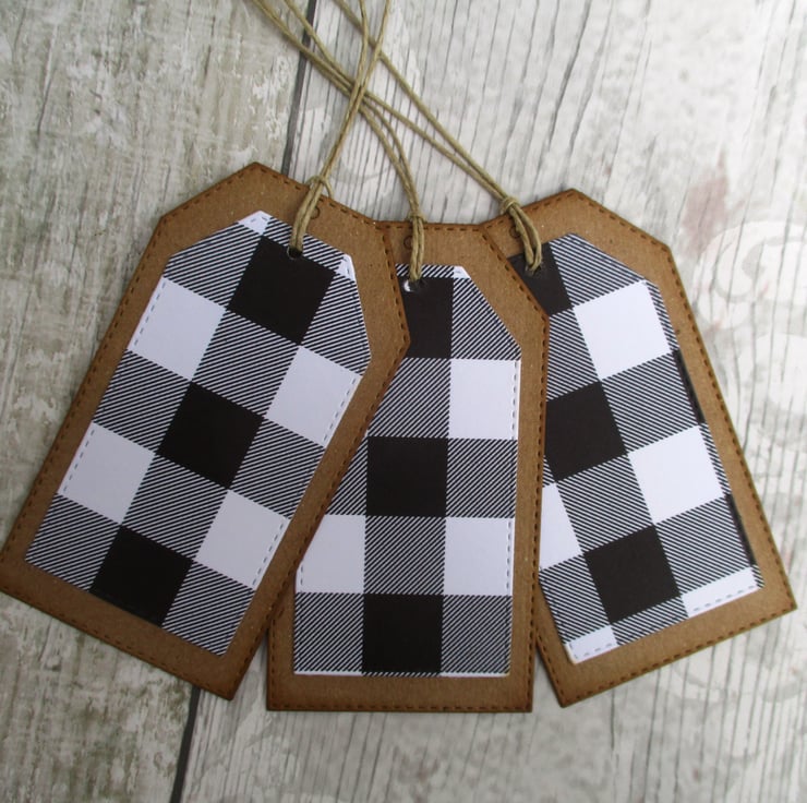 Gift Tags Buffalo Check Black and White set of 5 - Folksy