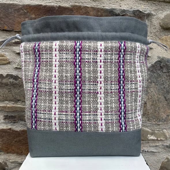 Cariad Bag - Berry range. Damson, Dusky Lilac & Prussian Blue.Handwoven in Wales