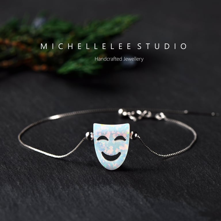 Opal Theatre Masks Fire Opal Necklace with 925 Sterling Silver Chain
