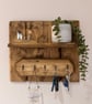 Handmade Reclaimed Pallet Wood Shelf with Hooks - Wall Mounted - Hallway Storage