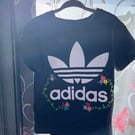 Hand Embellished Children’s adidas T-Shirt – Floral Embroidered Logo – Age 3–4 Y