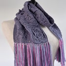Handmade Retro Granny Square Scarf in Lilac.