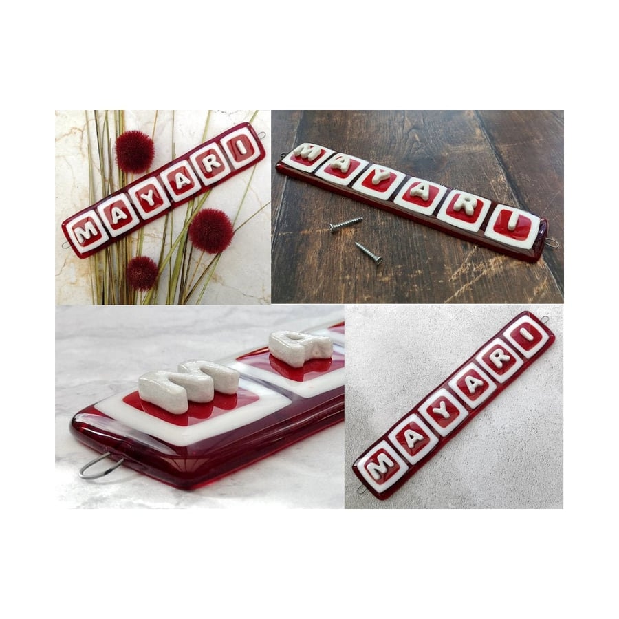 Handmade Fused Glass Personalised Name Sign - Customised 3D Name Plaque