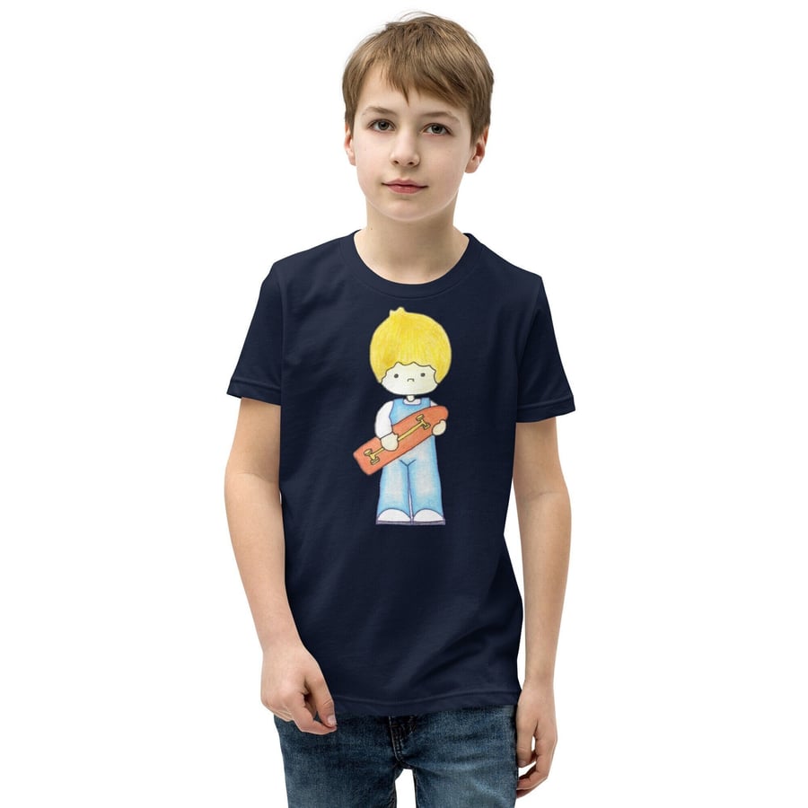 Cute Skater Boy Youth Short Sleeve T-Shirt Hand Drawn by Bikabunny