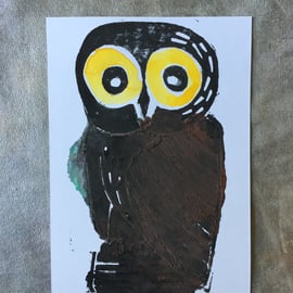 Print No.8. Original Owl Lino Print Artwork - Unframed