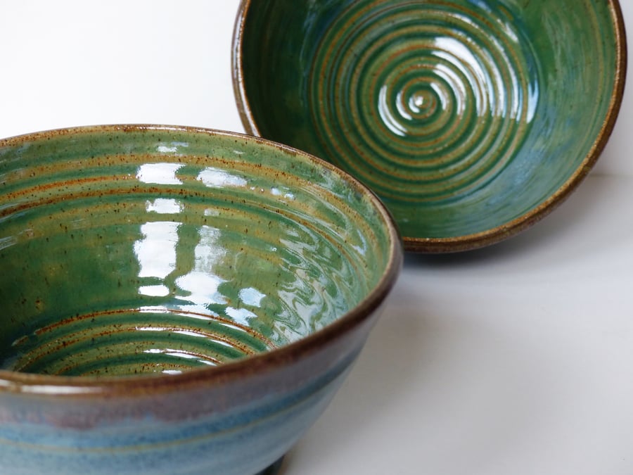 Set of TWO -Beautiful Breakfast -Soup -Salad  -Tapas Bowls Ceramic Stoneware 25