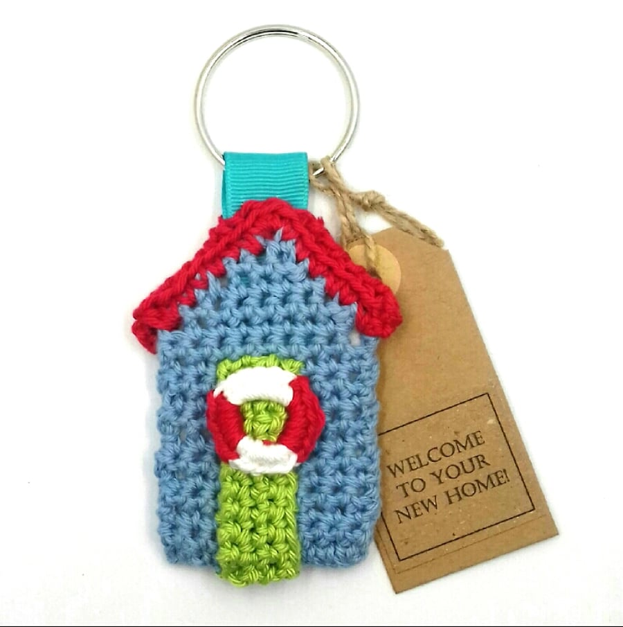 Crochet Beach Hut Key Ring 'Welcome to your New Home '