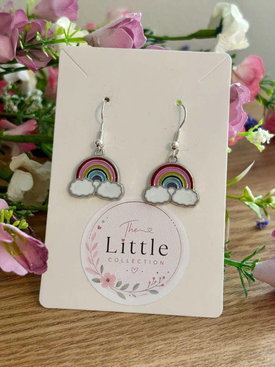Rainbow Dangle Earrings, Enamel Dreamy Charms, Handmade Jewellery